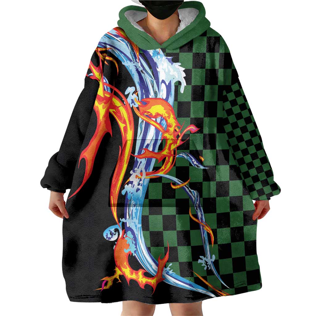 Japanese Asanoha Pattern Wearable Blanket Hoodie Sun Flame Slayer Dragon Hinokami Kagura Spirit - Polynesian Pride