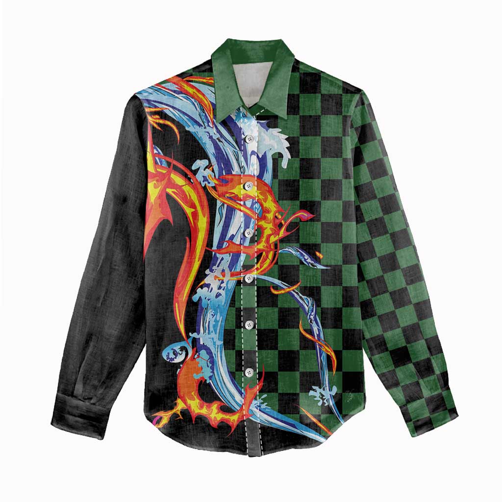 Japanese Asanoha Pattern Women Casual Shirt Sun Flame Slayer Dragon Hinokami Kagura Spirit - Polynesian Pride