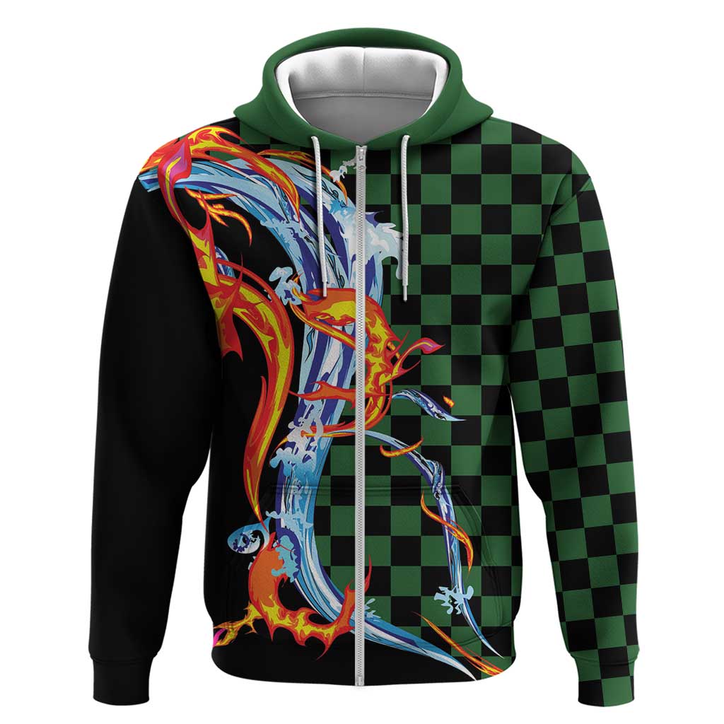 Japanese Asanoha Pattern Zip Hoodie Sun Flame Slayer Dragon Hinokami Kagura Spirit - Polynesian Pride
