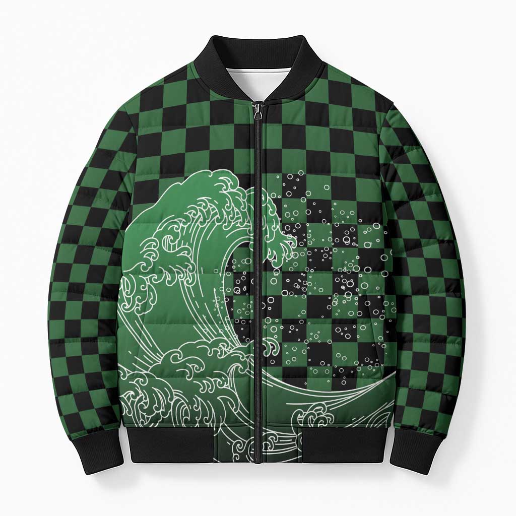 Japanese Asanoha Pattern Bomber Puffer Jacket Water Breathing Slayer Dragon LT9 Unisex Green - Polynesian Pride
