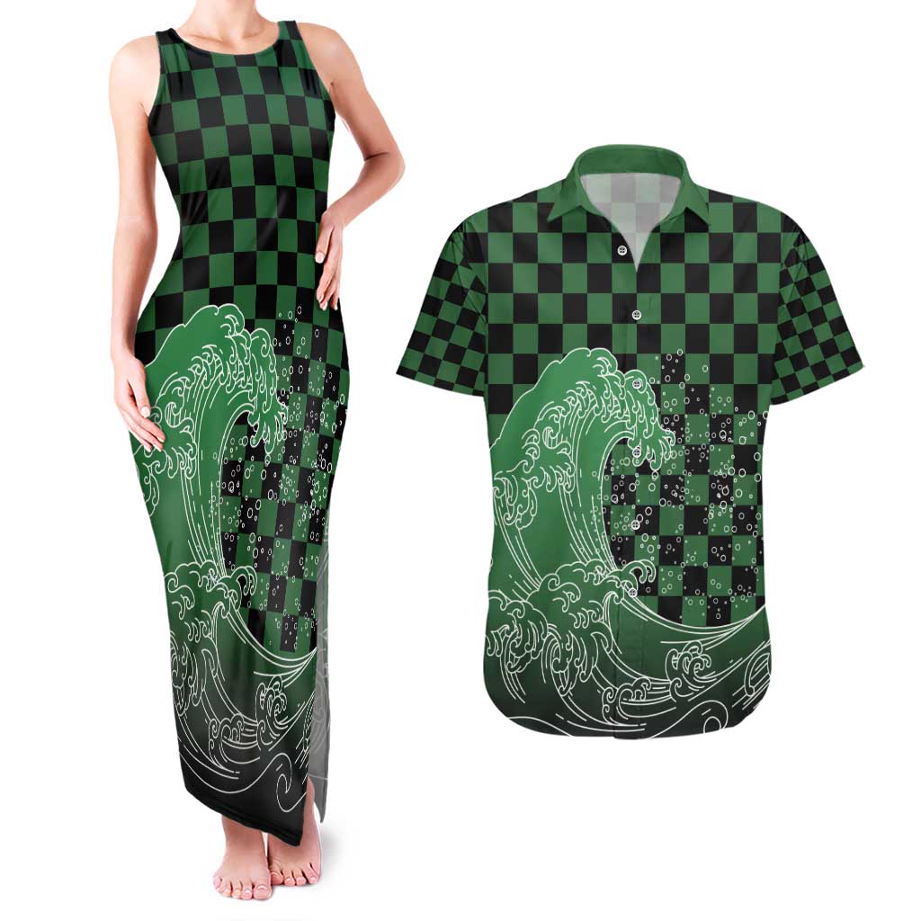 Japanese Asanoha Pattern Couples Matching Tank Maxi Dress and Hawaiian Shirt Water Breathing Slayer Dragon - Polynesian Pride