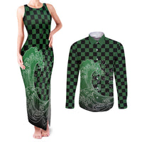 Japanese Asanoha Pattern Couples Matching Tank Maxi Dress and Long Sleeve Button Shirt Water Breathing Slayer Dragon - Polynesian Pride
