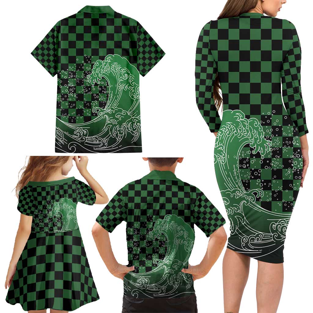 Japanese Asanoha Pattern Family Matching Long Sleeve Bodycon Dress and Hawaiian Shirt Water Breathing Slayer Dragon - Polynesian Pride