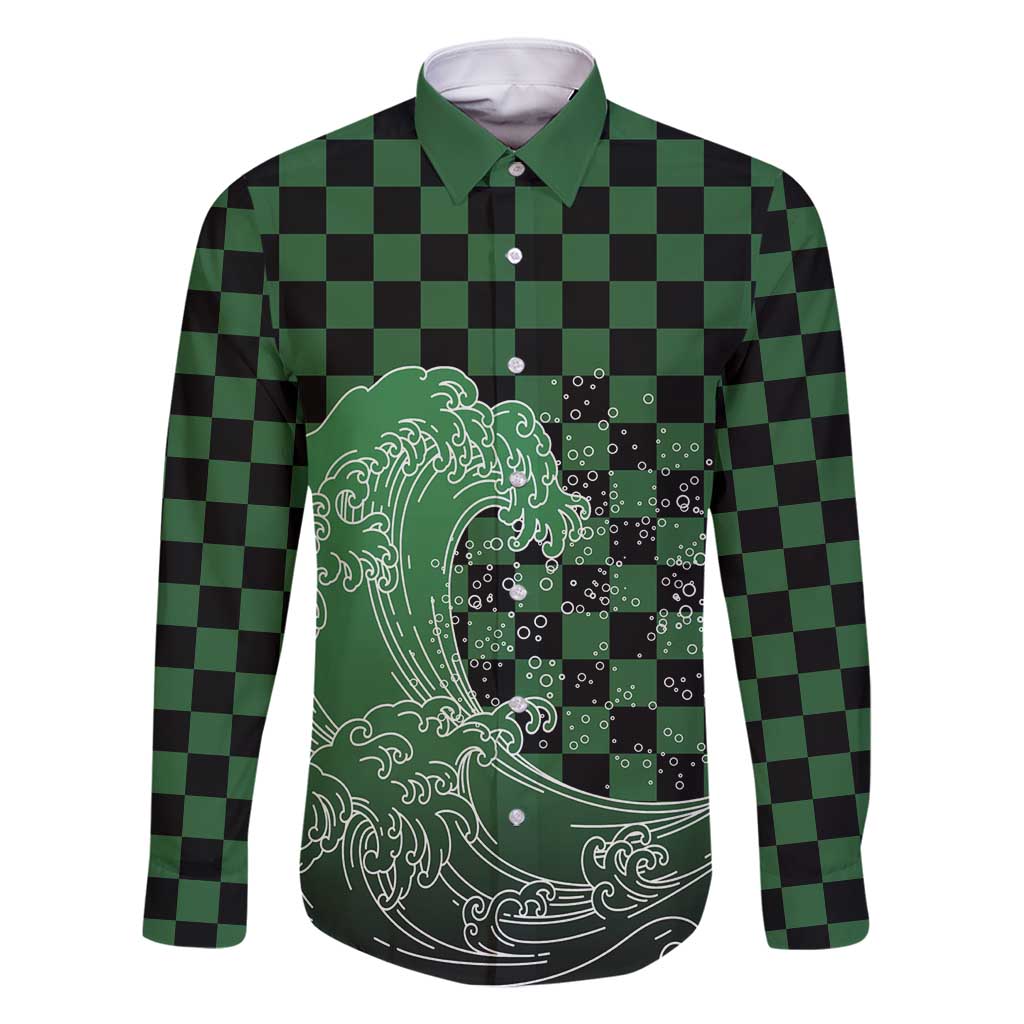 Japanese Asanoha Pattern Family Matching Long Sleeve Bodycon Dress and Hawaiian Shirt Water Breathing Slayer Dragon - Polynesian Pride