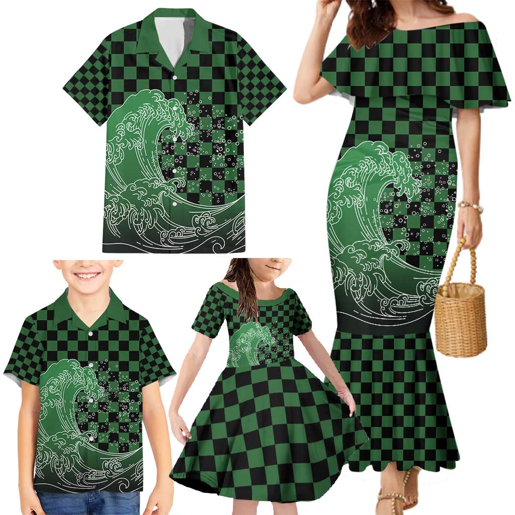 Japanese Asanoha Pattern Family Matching Mermaid Dress and Hawaiian Shirt Water Breathing Slayer Dragon - Polynesian Pride