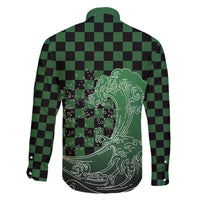 Japanese Asanoha Pattern Family Matching Off The Shoulder Long Sleeve Dress and Hawaiian Shirt Water Breathing Slayer Dragon - Polynesian Pride