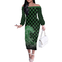 Japanese Asanoha Pattern Family Matching Off The Shoulder Long Sleeve Dress and Hawaiian Shirt Water Breathing Slayer Dragon - Polynesian Pride