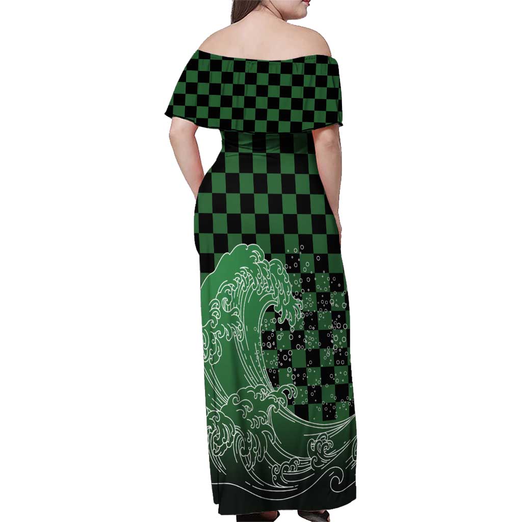 Japanese Asanoha Pattern Family Matching Off Shoulder Maxi Dress and Hawaiian Shirt Water Breathing Slayer Dragon - Polynesian Pride