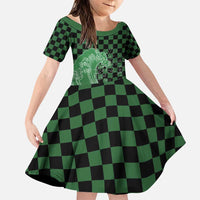 Japanese Asanoha Pattern Family Matching Puletasi and Hawaiian Shirt Water Breathing Slayer Dragon LT9 Daughter's Dress Green - Polynesian Pride