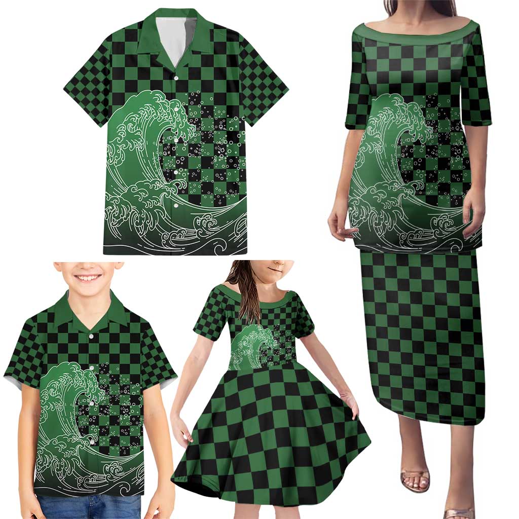 Japanese Asanoha Pattern Family Matching Puletasi and Hawaiian Shirt Water Breathing Slayer Dragon LT9 - Polynesian Pride