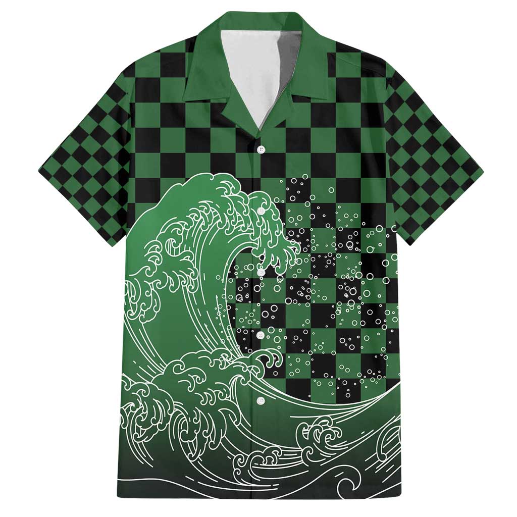 Japanese Asanoha Pattern Family Matching Puletasi and Hawaiian Shirt Water Breathing Slayer Dragon LT9 Dad's Shirt - Short Sleeve Green - Polynesian Pride