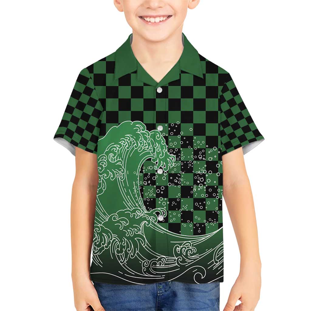 Japanese Asanoha Pattern Family Matching Puletasi and Hawaiian Shirt Water Breathing Slayer Dragon LT9 Son's Shirt Green - Polynesian Pride