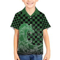 Japanese Asanoha Pattern Family Matching Puletasi and Hawaiian Shirt Water Breathing Slayer Dragon LT9 Son's Shirt Green - Polynesian Pride