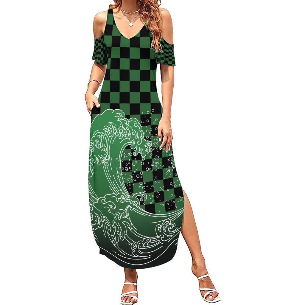 Japanese Asanoha Pattern Family Matching Summer Maxi Dress and Hawaiian Shirt Water Breathing Slayer Dragon - Polynesian Pride