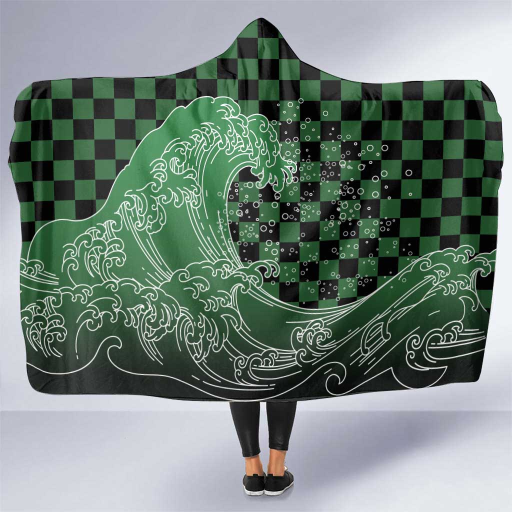 Japanese Asanoha Pattern Hooded Blanket Water Breathing Slayer Dragon LT9 One Size Green - Polynesian Pride