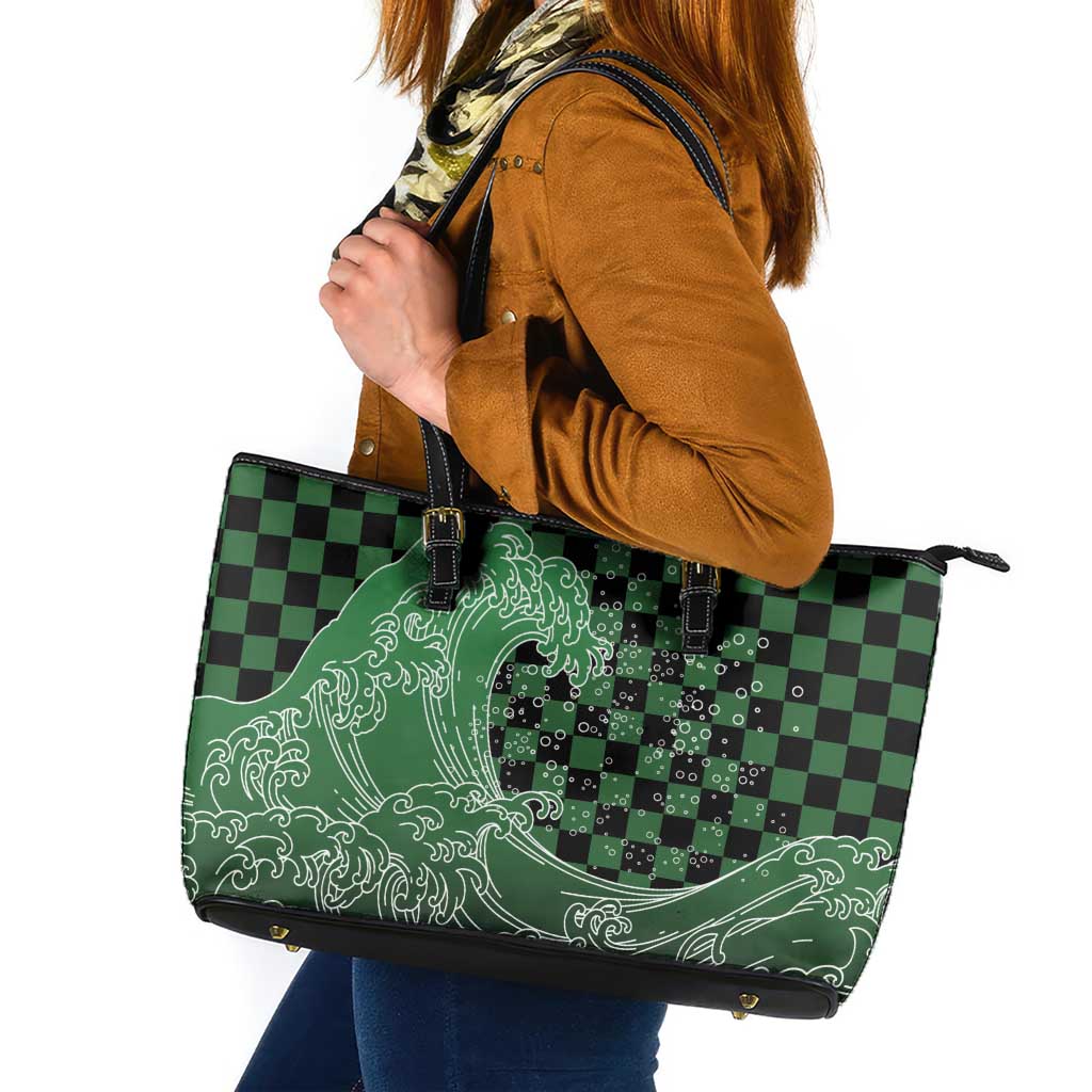 Japanese Asanoha Pattern Leather Tote Bag Water Breathing Slayer Dragon LT9 Green - Polynesian Pride