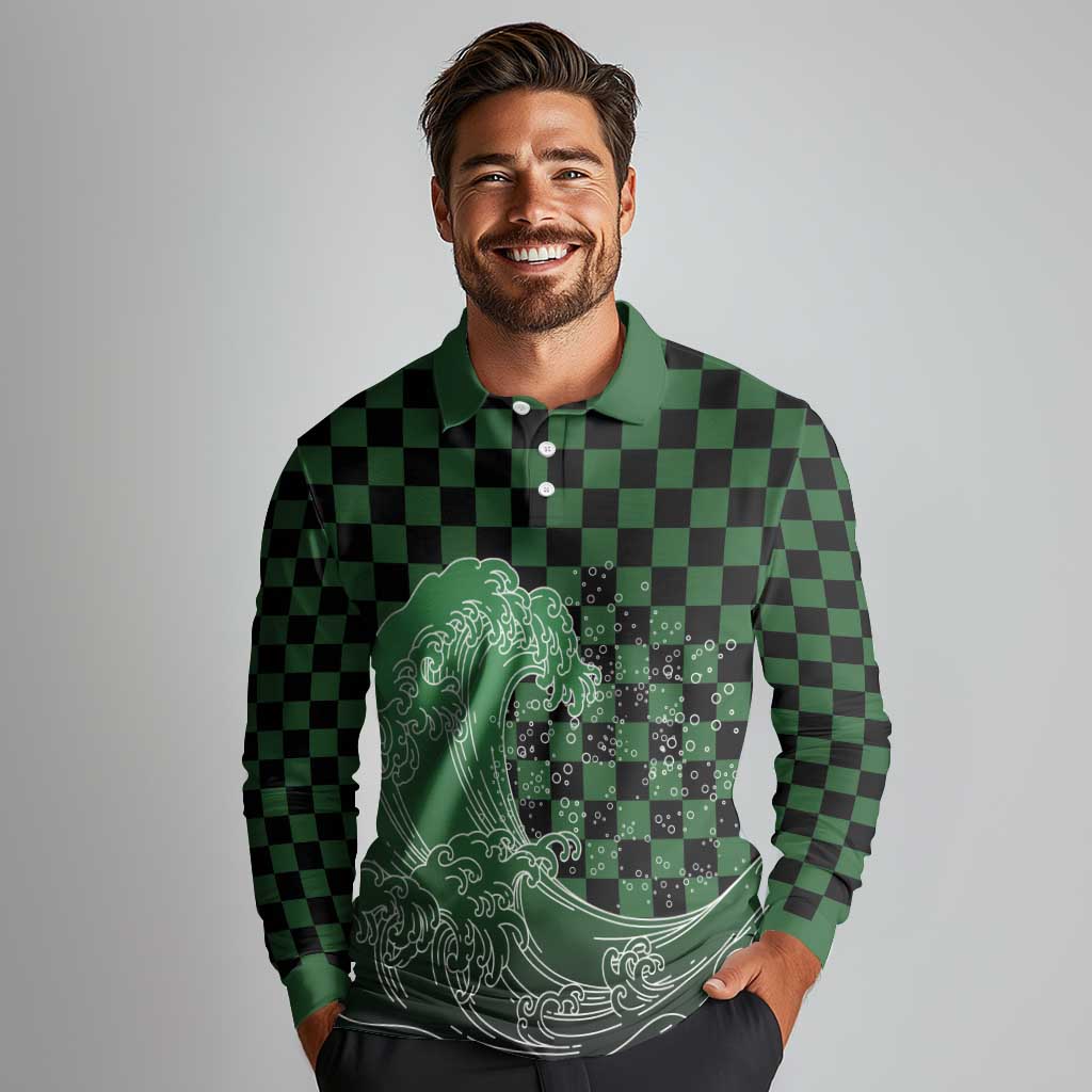 Japanese Asanoha Pattern Long Sleeve Polo Shirt Water Breathing Slayer Dragon - Polynesian Pride