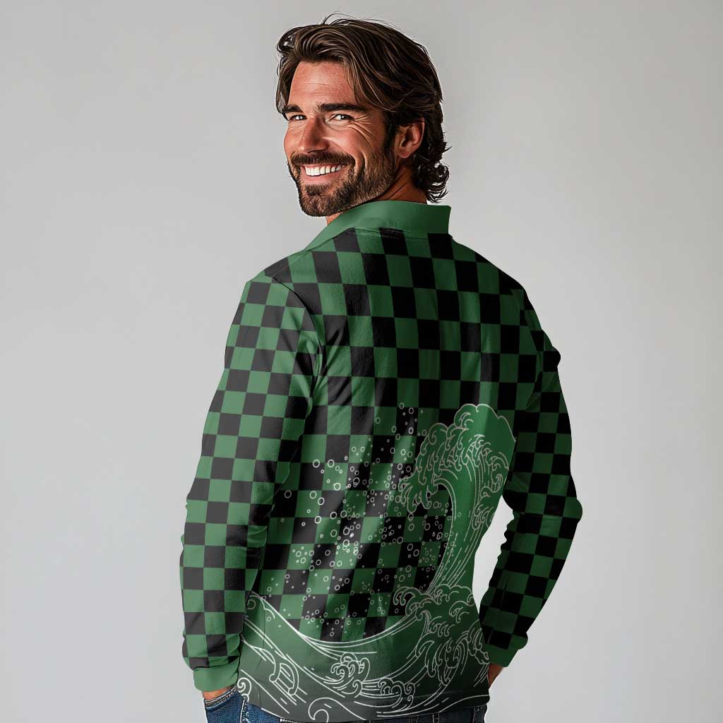 Japanese Asanoha Pattern Long Sleeve Polo Shirt Water Breathing Slayer Dragon - Polynesian Pride