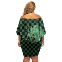 Japanese Asanoha Pattern Off Shoulder Short Dress Water Breathing Slayer Dragon LT9 - Polynesian Pride