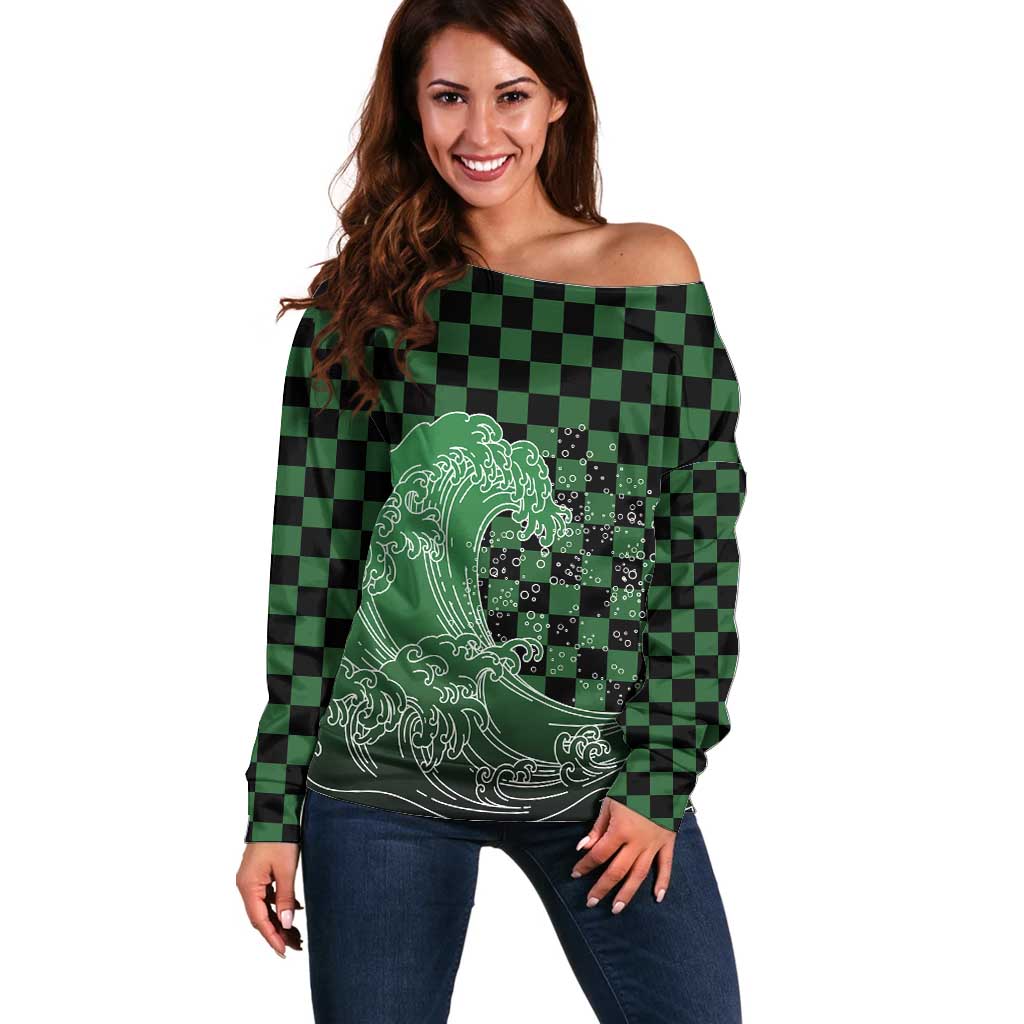 Japanese Asanoha Pattern Off Shoulder Sweater Water Breathing Slayer Dragon - Polynesian Pride