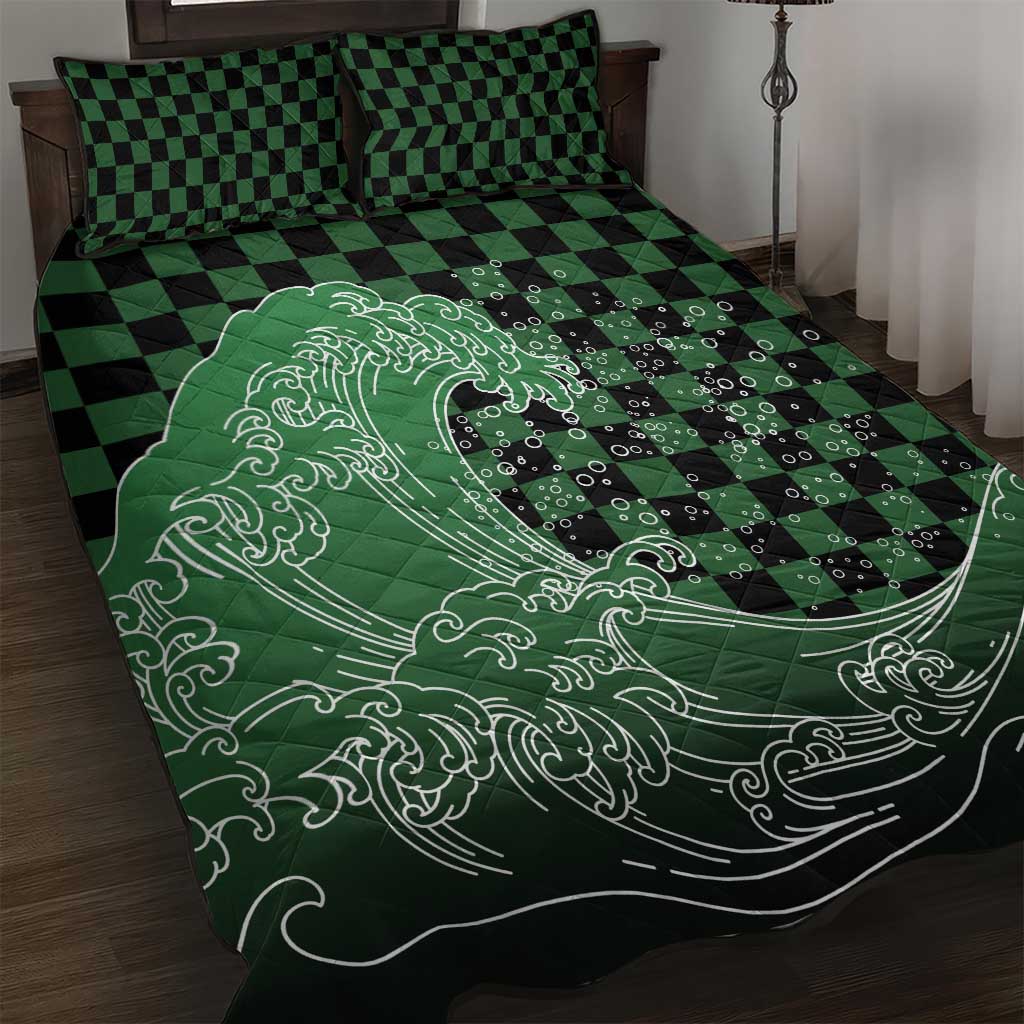 Japanese Asanoha Pattern Quilt Bed Set Water Breathing Slayer Dragon - Polynesian Pride