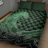 Japanese Asanoha Pattern Quilt Bed Set Water Breathing Slayer Dragon - Polynesian Pride