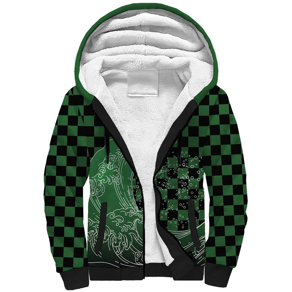 Japanese Asanoha Pattern Sherpa Hoodie Water Breathing Slayer Dragon LT9 Unisex Green - Polynesian Pride