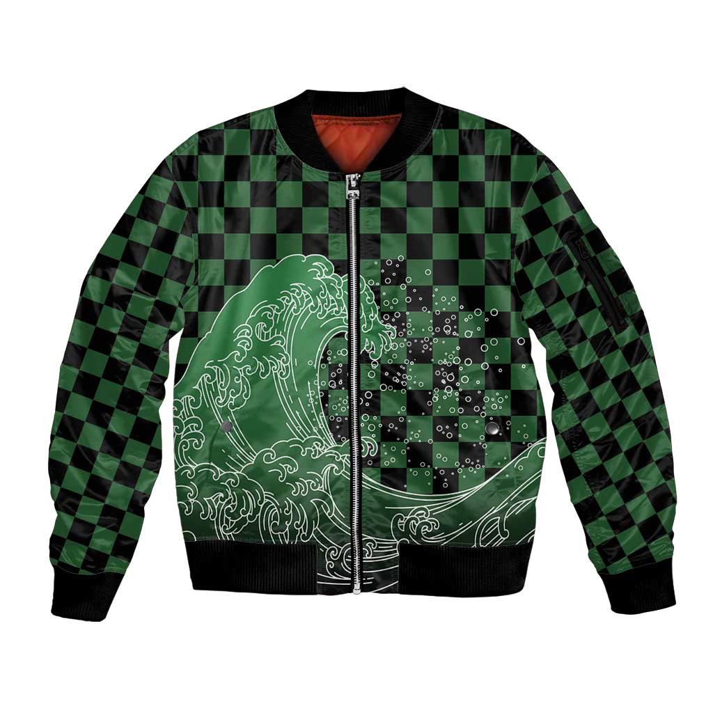 Japanese Asanoha Pattern Sleeve Zip Bomber Jacket Water Breathing Slayer Dragon LT9 Unisex Green - Polynesian Pride