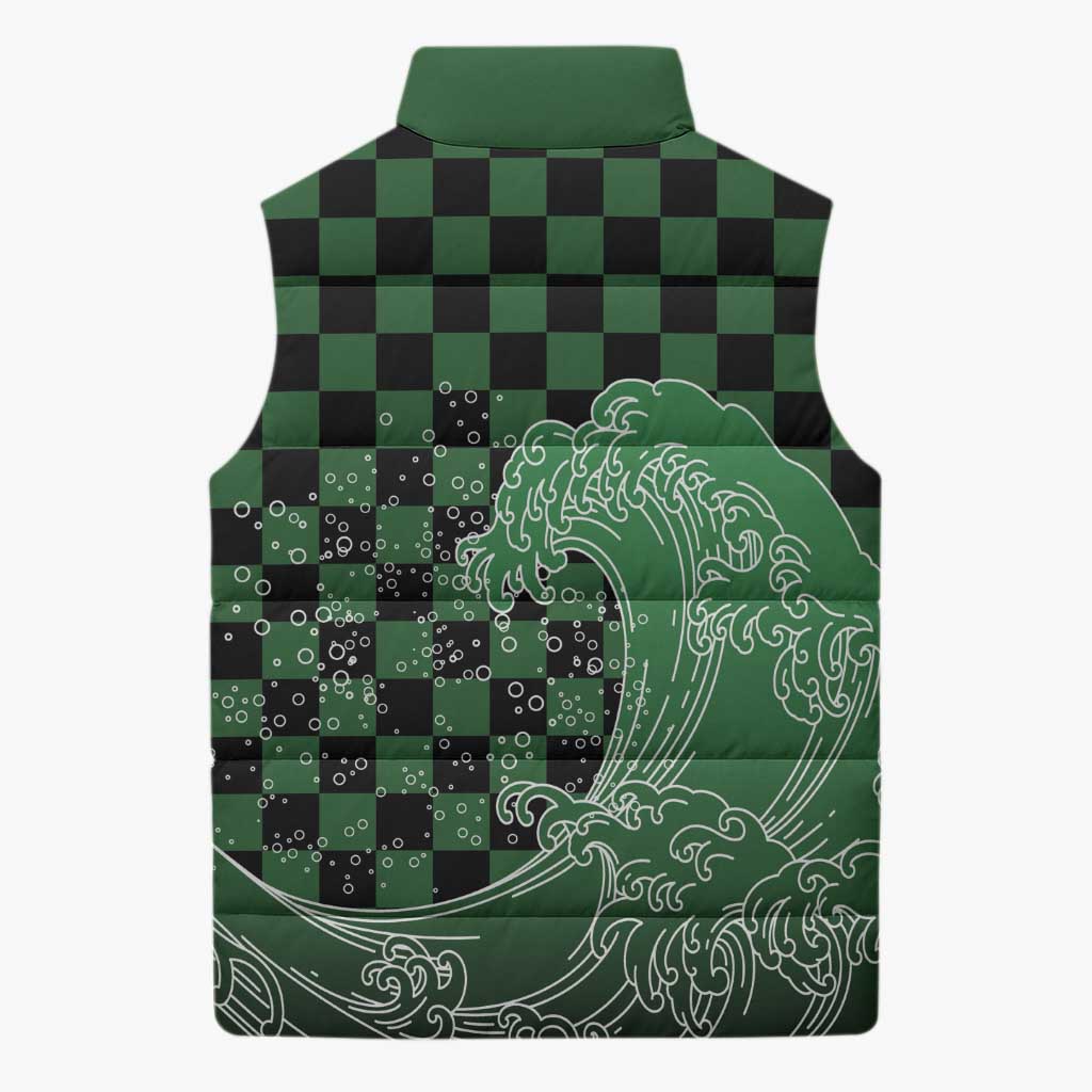 Japanese Asanoha Pattern Sleeveless Puffer Jacket Water Breathing Slayer Dragon - Polynesian Pride