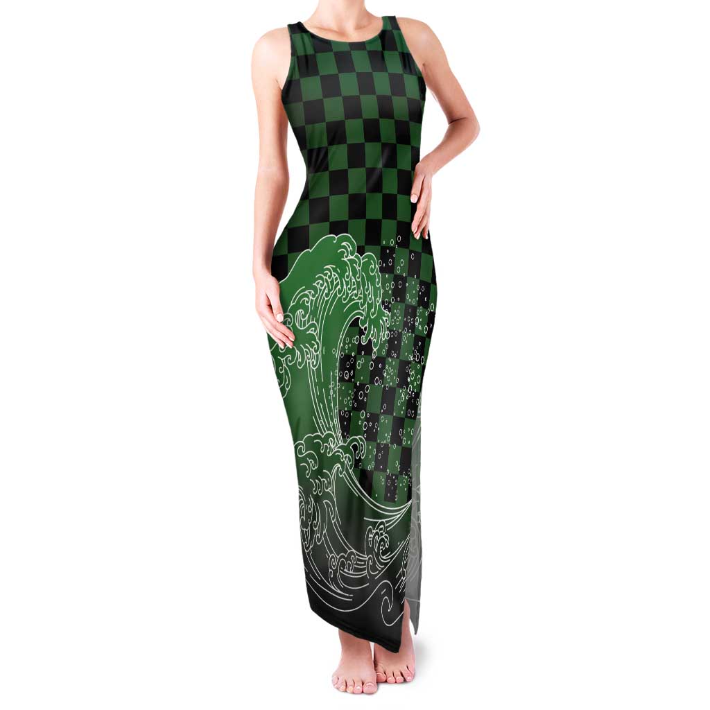 Japanese Asanoha Pattern Tank Maxi Dress Water Breathing Slayer Dragon LT9 Women Green - Polynesian Pride