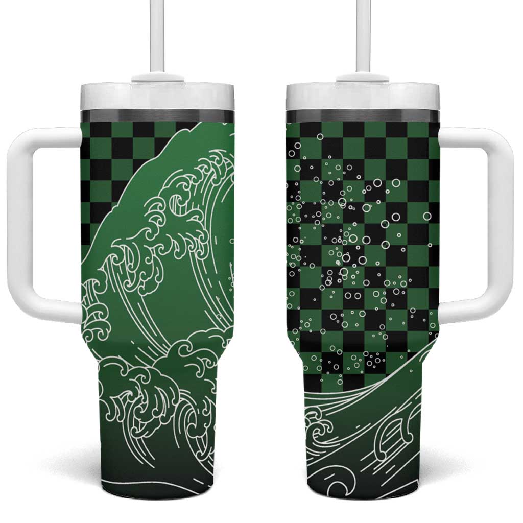 Japanese Asanoha Pattern Tumbler With Handle Water Breathing Slayer Dragon LT9 One Size: 40 oz Green - Polynesian Pride