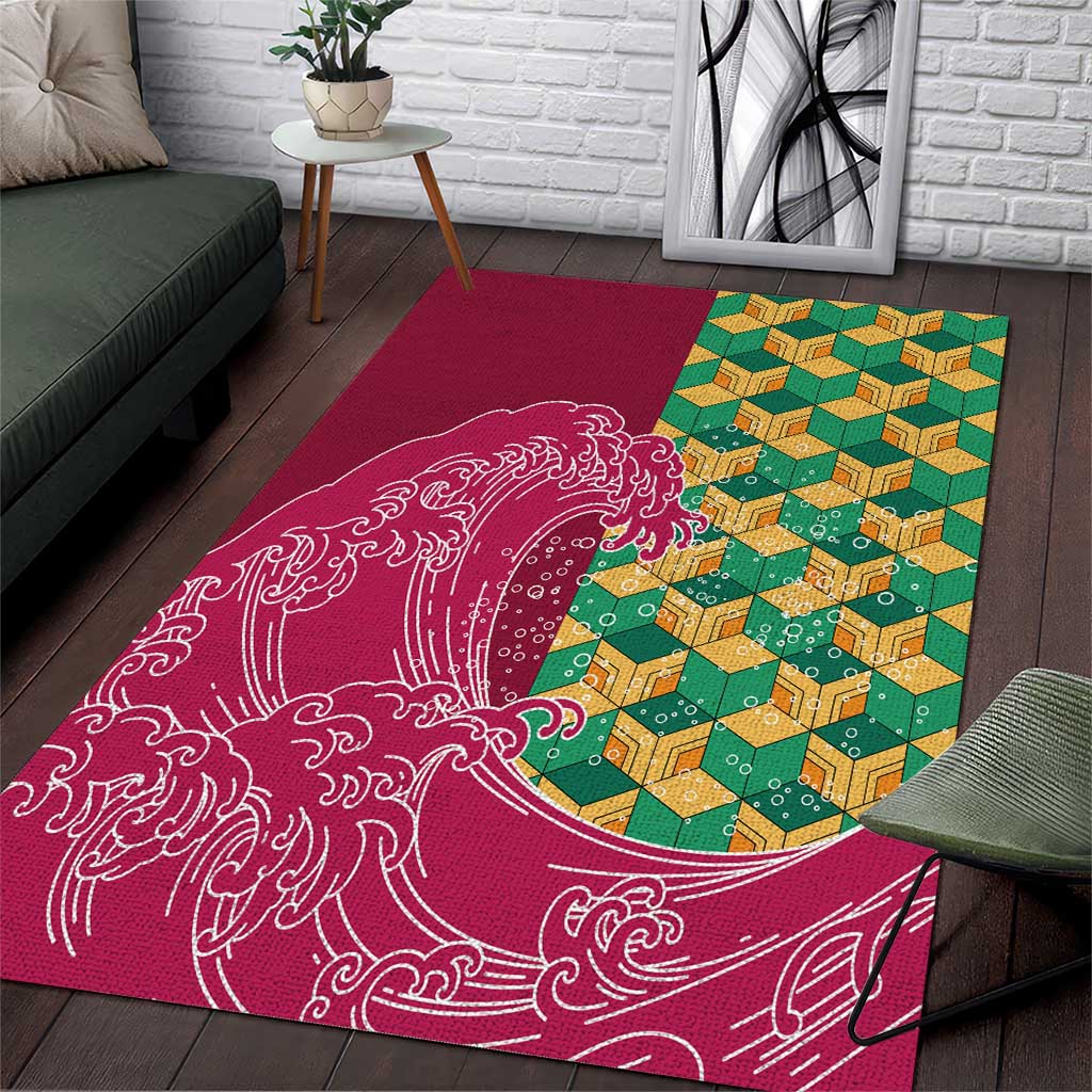 Japanese Bishamon-Kikkou Pattern Area Rug Water Pillar Silent River Flow LT9 Burgundy - Polynesian Pride
