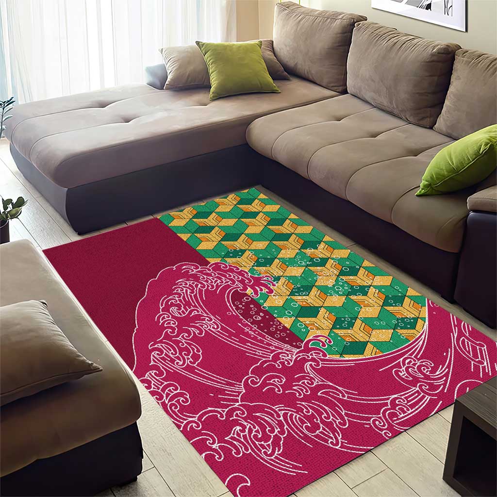 Japanese Bishamon-Kikkou Pattern Area Rug Water Pillar Silent River Flow LT9 - Polynesian Pride