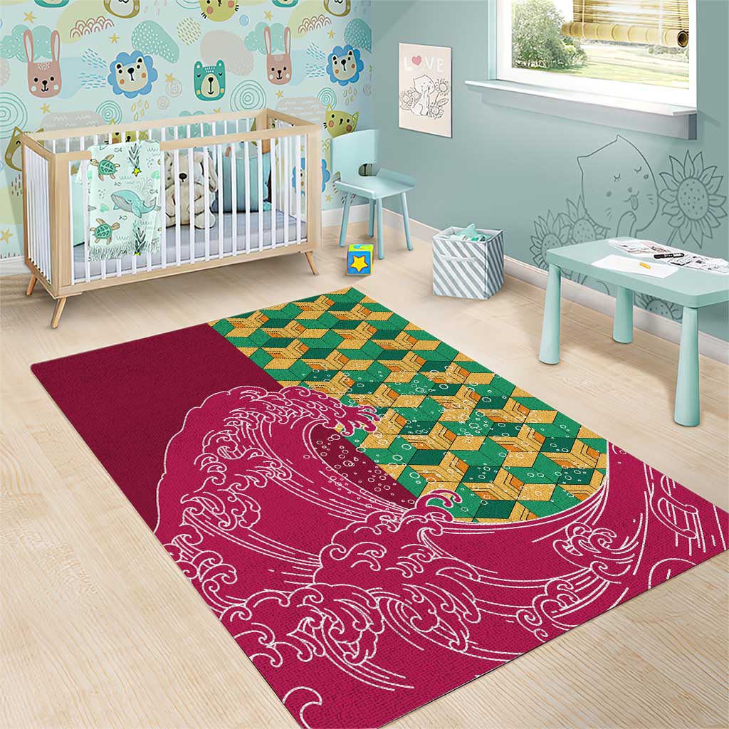 Japanese Bishamon-Kikkou Pattern Area Rug Water Pillar Silent River Flow LT9 - Polynesian Pride