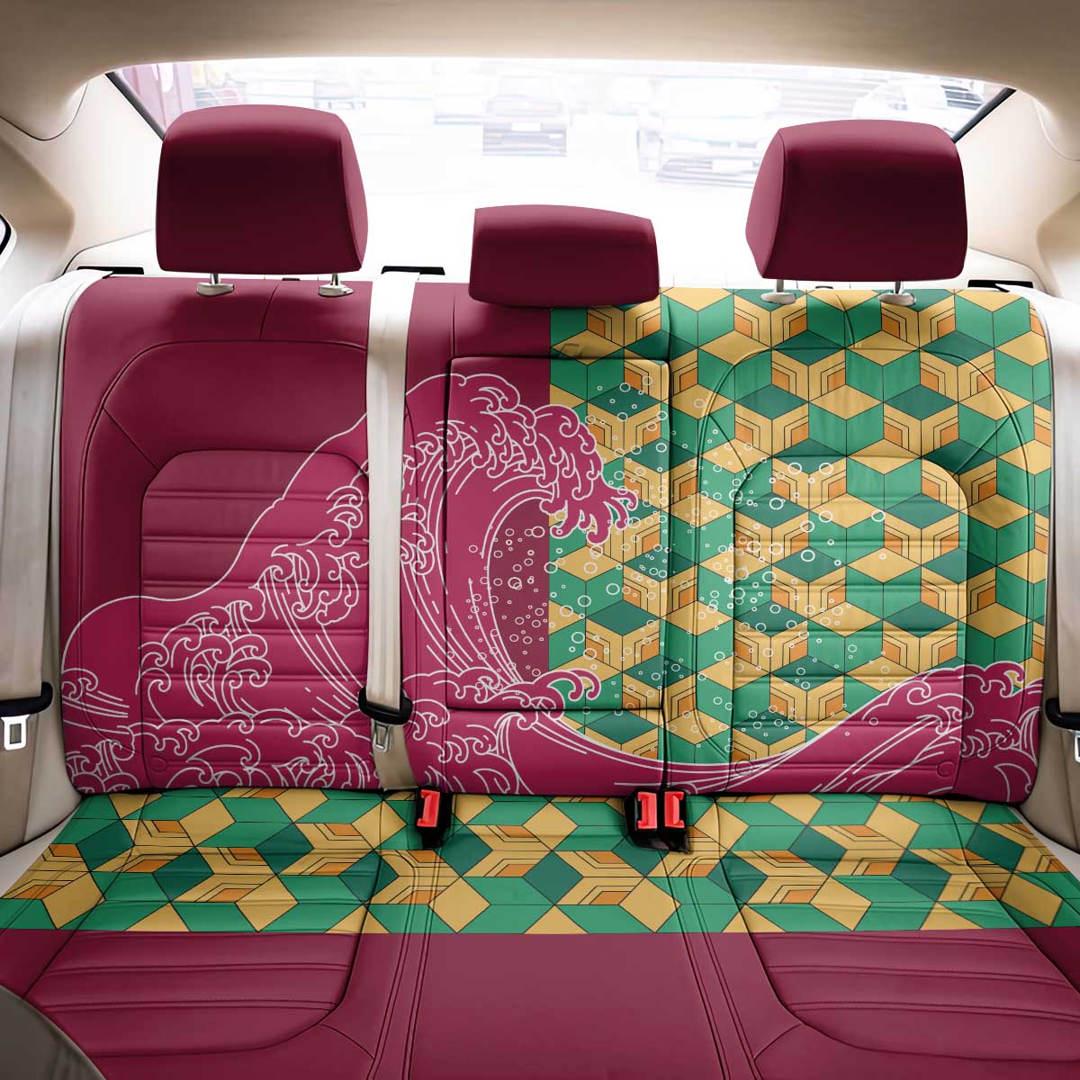 Japanese Bishamon-Kikkou Pattern Back Car Seat Cover Water Pillar Silent River Flow LT9 - Polynesian Pride