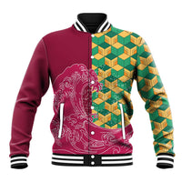Japanese Bishamon-Kikkou Pattern Baseball Jacket Water Pillar Silent River Flow - Polynesian Pride