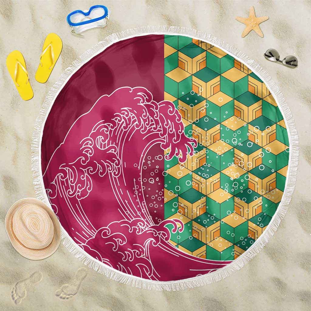 Japanese Bishamon-Kikkou Pattern Beach Blanket Water Pillar Silent River Flow LT9 One Size 150cm Burgundy - Polynesian Pride