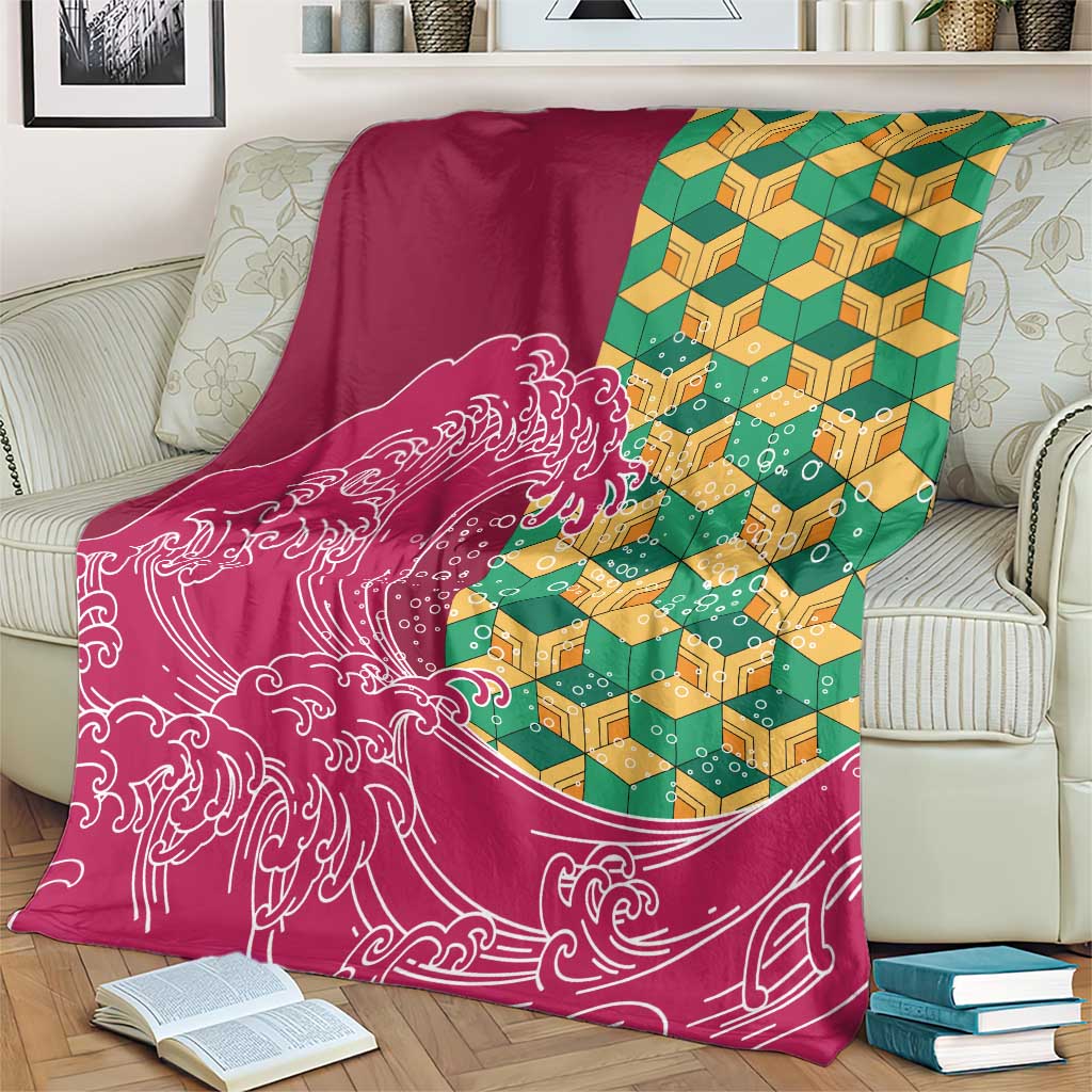 Japanese Bishamon-Kikkou Pattern Blanket Water Pillar Silent River Flow - Polynesian Pride