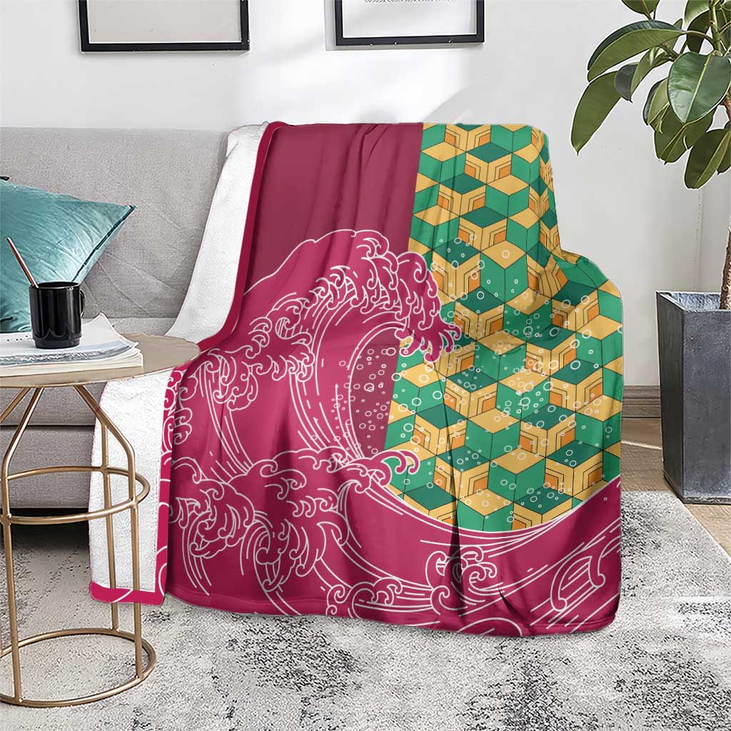 Japanese Bishamon-Kikkou Pattern Blanket Water Pillar Silent River Flow - Polynesian Pride