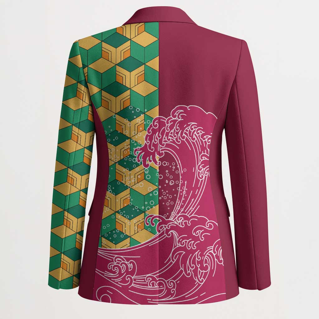 Japanese Bishamon-Kikkou Pattern Blazer Water Pillar Silent River Flow LT9 - Polynesian Pride