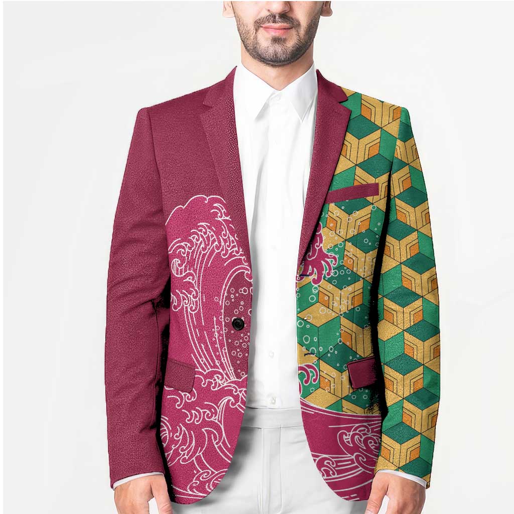 Japanese Bishamon-Kikkou Pattern Blazer Water Pillar Silent River Flow LT9 - Polynesian Pride