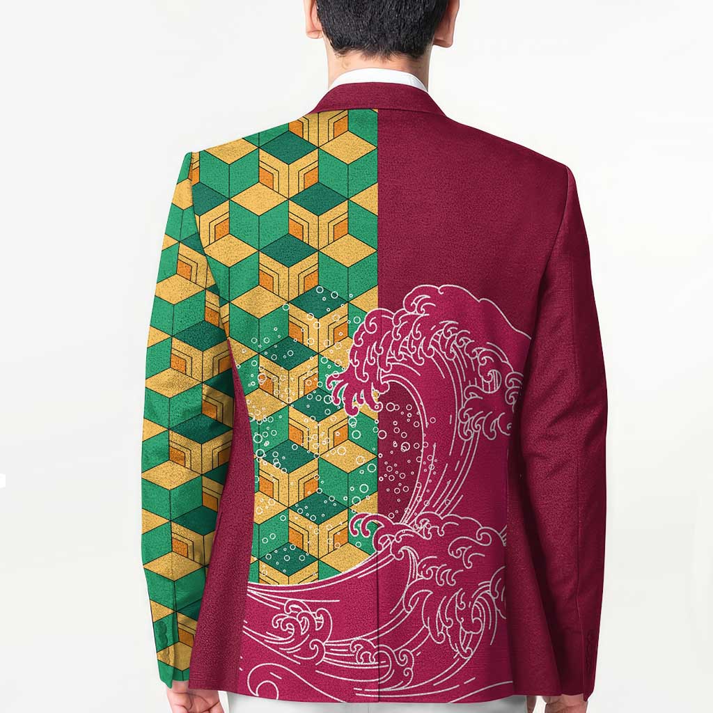 Japanese Bishamon-Kikkou Pattern Blazer Water Pillar Silent River Flow LT9 - Polynesian Pride