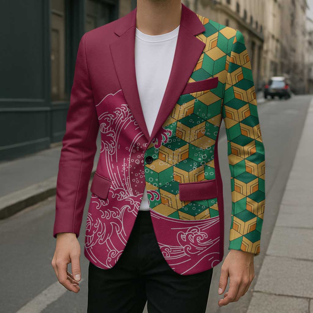 Japanese Bishamon-Kikkou Pattern Blazer Water Pillar Silent River Flow LT9 - Polynesian Pride