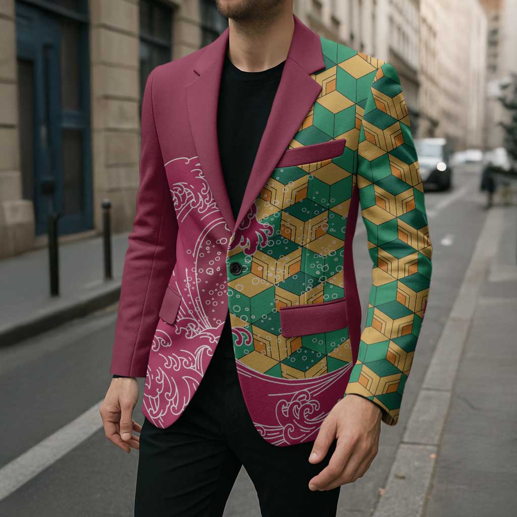 Japanese Bishamon-Kikkou Pattern Blazer Water Pillar Silent River Flow LT9 - Polynesian Pride