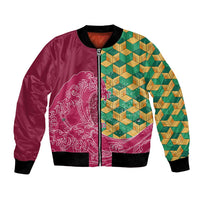 Japanese Bishamon-Kikkou Pattern Bomber Jacket Water Pillar Silent River Flow LT9 Unisex Burgundy - Polynesian Pride