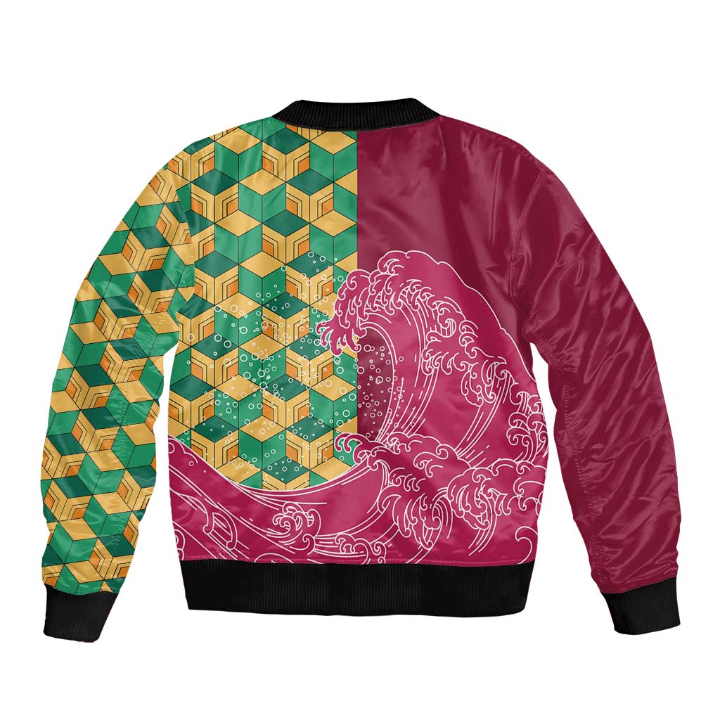 Japanese Bishamon-Kikkou Pattern Bomber Jacket Water Pillar Silent River Flow LT9 - Polynesian Pride