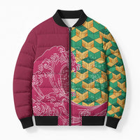 Japanese Bishamon-Kikkou Pattern Bomber Puffer Jacket Water Pillar Silent River Flow - Polynesian Pride