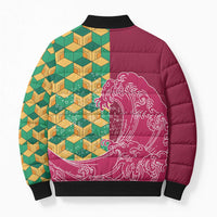 Japanese Bishamon-Kikkou Pattern Bomber Puffer Jacket Water Pillar Silent River Flow - Polynesian Pride