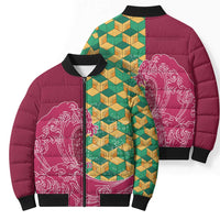 Japanese Bishamon-Kikkou Pattern Bomber Puffer Jacket Water Pillar Silent River Flow - Polynesian Pride