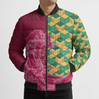 Japanese Bishamon-Kikkou Pattern Bomber Puffer Jacket Water Pillar Silent River Flow - Polynesian Pride